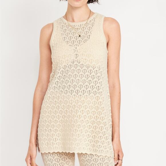Old Navy Cozy Sleeveless Crochet Tunic Sweater - Picture 1 of 10